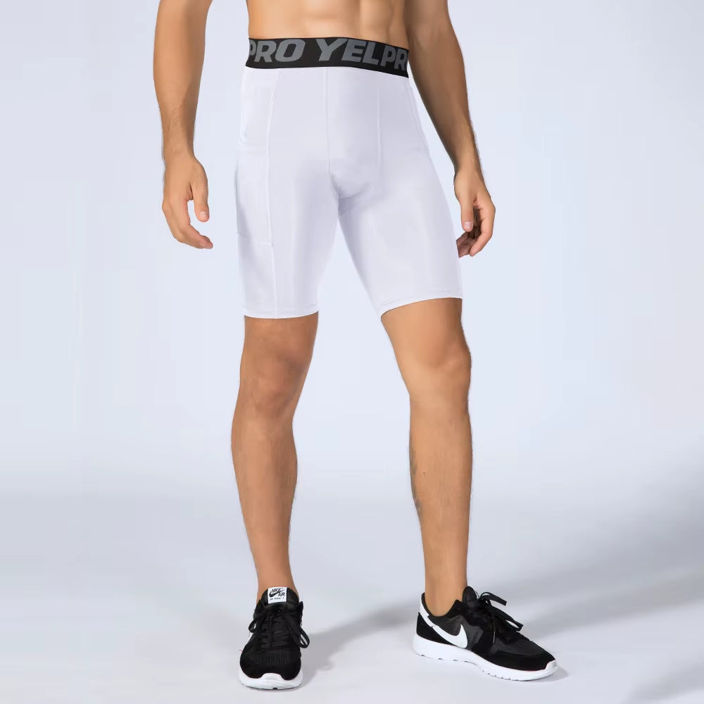 Sports Shorts Men Compression Running Shorts with Pocket Quick Dry Workout Gym Shorts Fitness Sport Leggings for Men