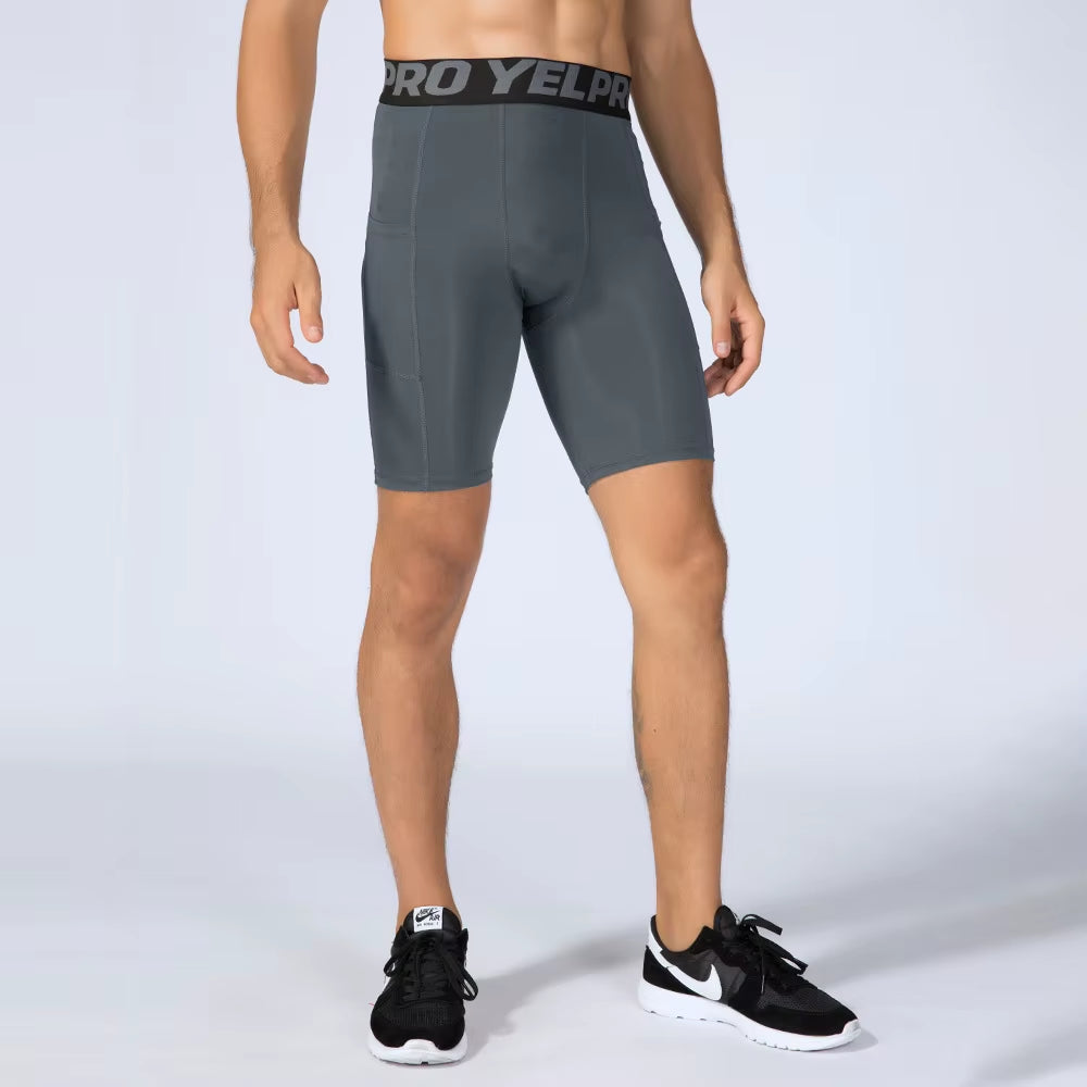 Sports Shorts Men Compression Running Shorts with Pocket Quick Dry Workout Gym Shorts Fitness Sport Leggings for Men