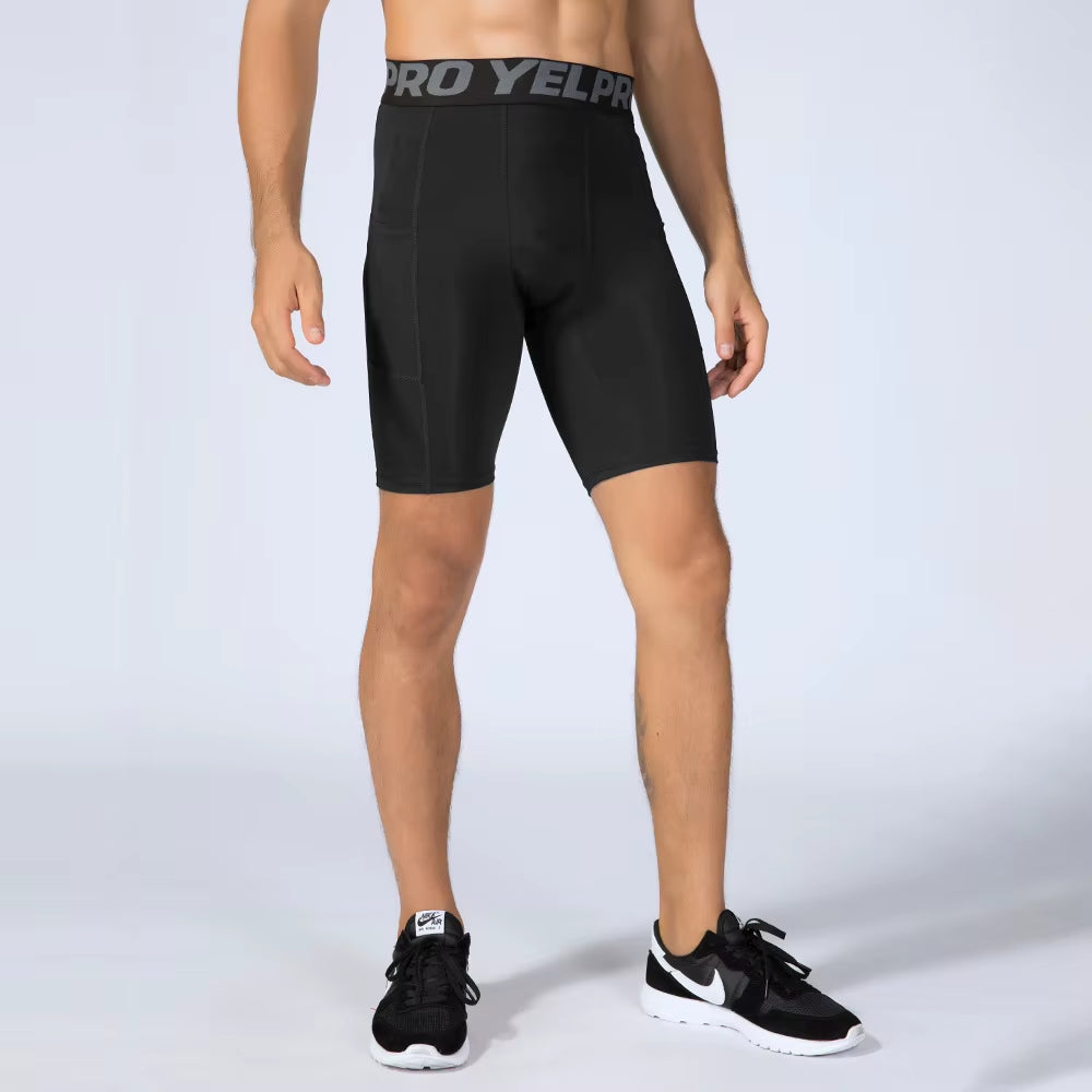 Sports Shorts Men Compression Running Shorts with Pocket Quick Dry Workout Gym Shorts Fitness Sport Leggings for Men