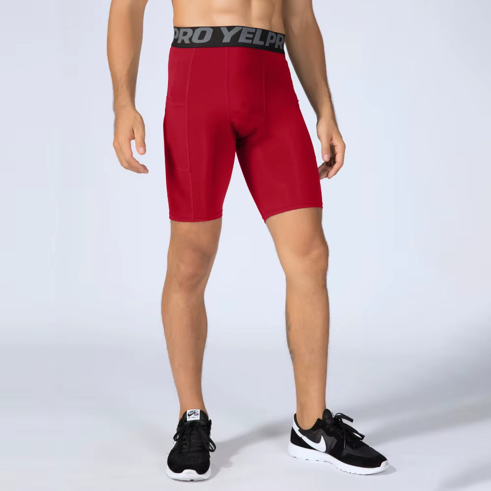 Sports Shorts Men Compression Running Shorts with Pocket Quick Dry Workout Gym Shorts Fitness Sport Leggings for Men