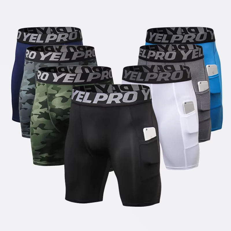 Sports Shorts Men Compression Running Shorts with Pocket Quick Dry Workout Gym Shorts Fitness Sport Leggings for Men