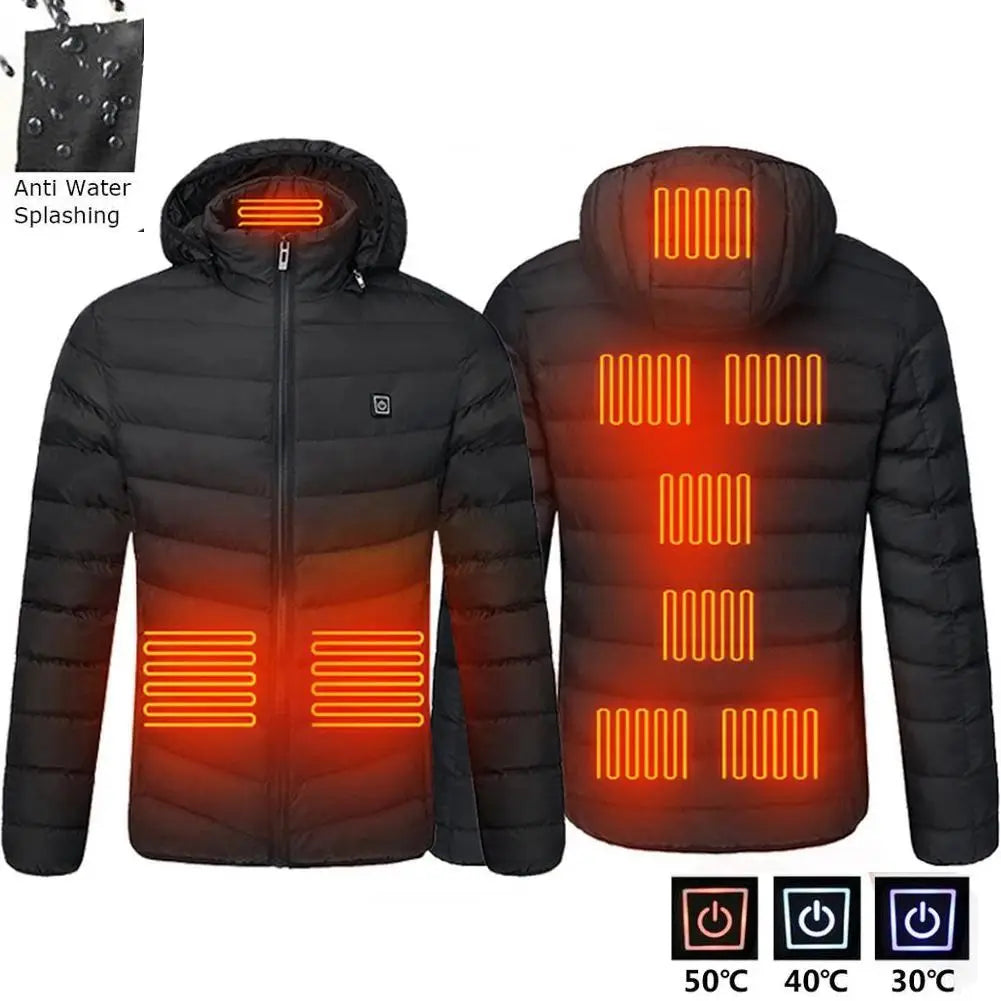 Men 9 Areas Heated Jacket USB Winter Outdoor Electric Heating Jackets Warm Sprots Thermal Coat Clothing Heatable Cotton Jacket