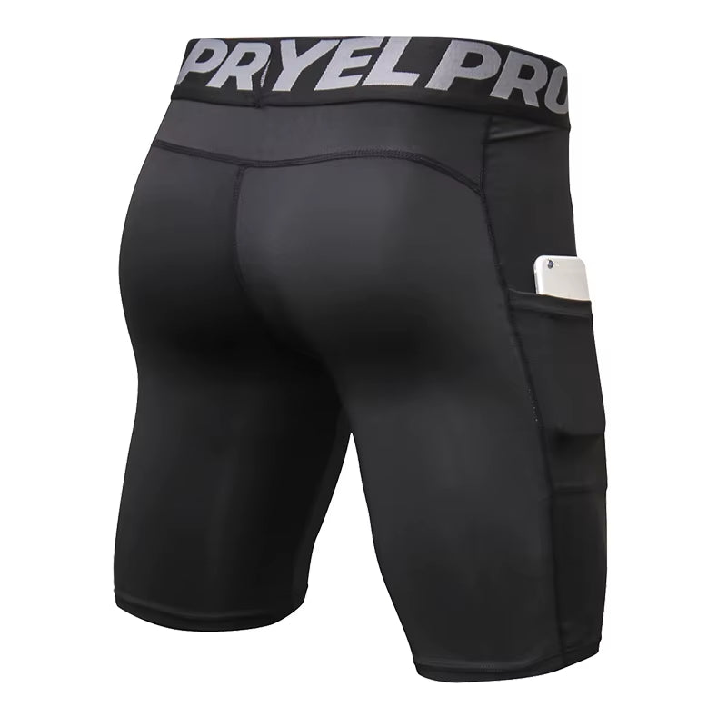 Sports Shorts Men Compression Running Shorts with Pocket Quick Dry Workout Gym Shorts Fitness Sport Leggings for Men