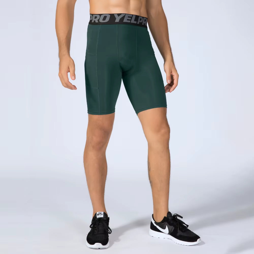 Sports Shorts Men Compression Running Shorts with Pocket Quick Dry Workout Gym Shorts Fitness Sport Leggings for Men