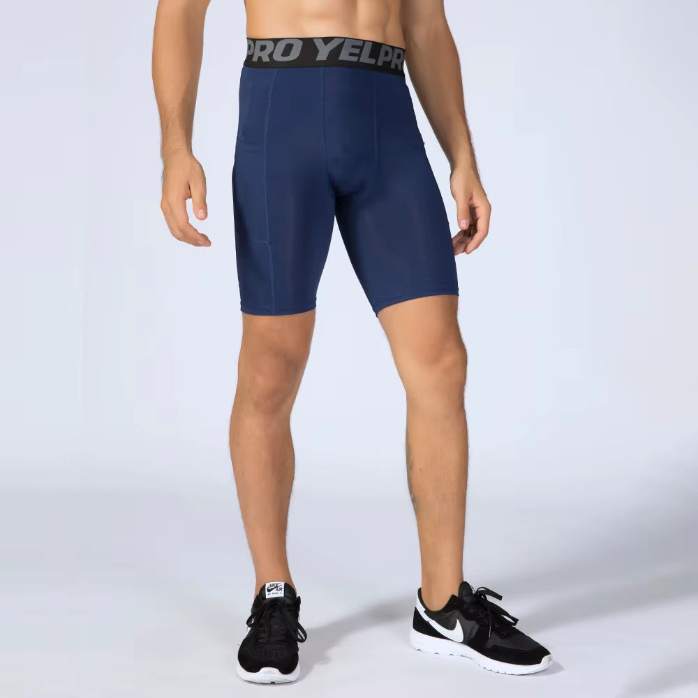 Sports Shorts Men Compression Running Shorts with Pocket Quick Dry Workout Gym Shorts Fitness Sport Leggings for Men