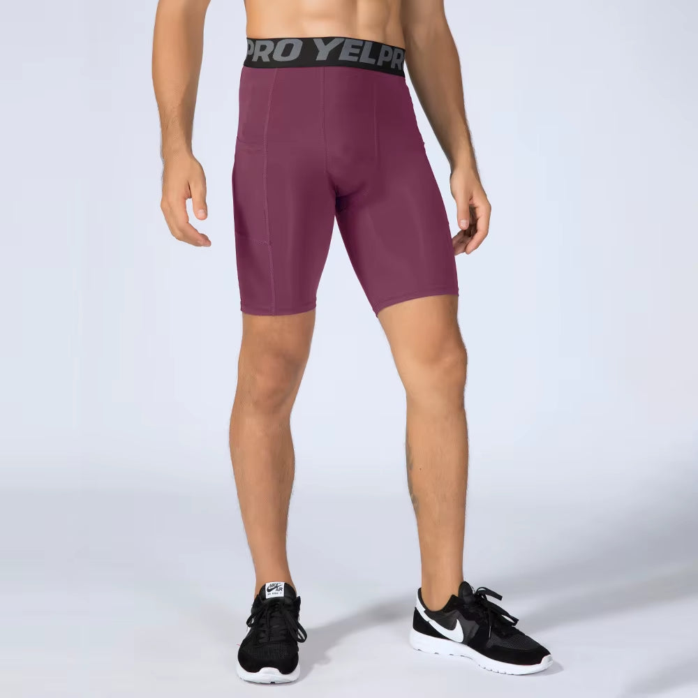 Sports Shorts Men Compression Running Shorts with Pocket Quick Dry Workout Gym Shorts Fitness Sport Leggings for Men